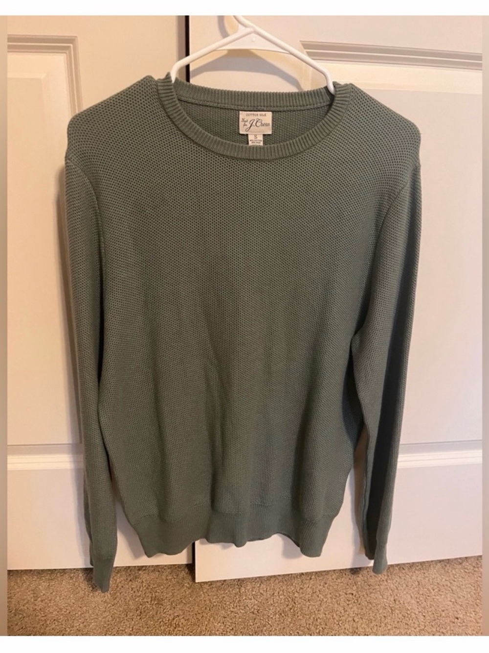 J. Crew Men’s Sage Green Cotton Crewneck Sweater - Textured Knit